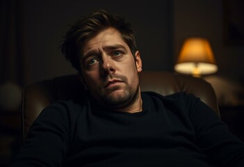 Obraz premium Somber drunk male portrait in dimly lit room