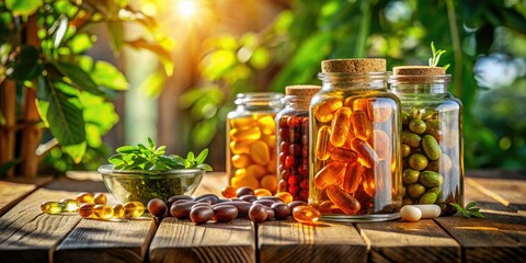 Quebec City's May 7th sunlight illuminates vibrant vitamin bottles in this captivating food photograph.
