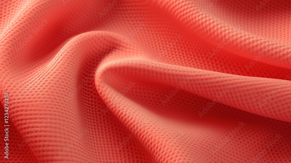 Poster closeup view of soft coral fabric with intricate textures and creases ideal for textile and fashion 