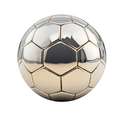 Prize metal football ball made of platinum. Transparent background