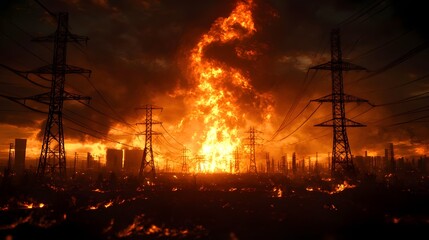 Fototapeta premium Fiery City Inferno at Night