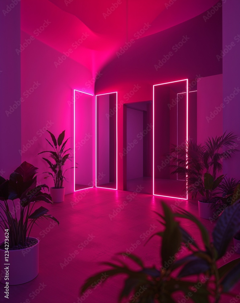 Poster deep red fading into magenta neon glow gradient background
