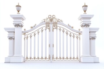 Iron gate with lamp on top in evening light,