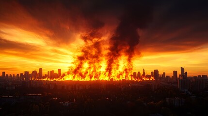 Fototapeta premium Fiery Cityscape at Sunset