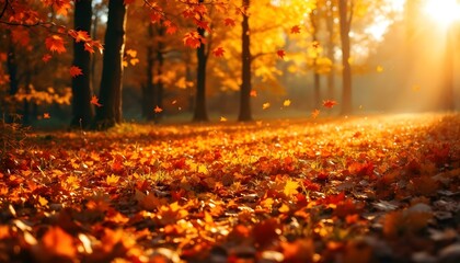 Beautiful autumn landscape with Colorful foliage in the park. Falling leaves natural background