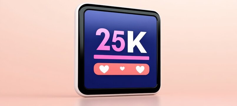 Social Media 25K Followers Notification with Banner and Hearts Icons on Pastel Background - Powered by Adobe