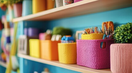 Basket-filled shelf for storage or decoration