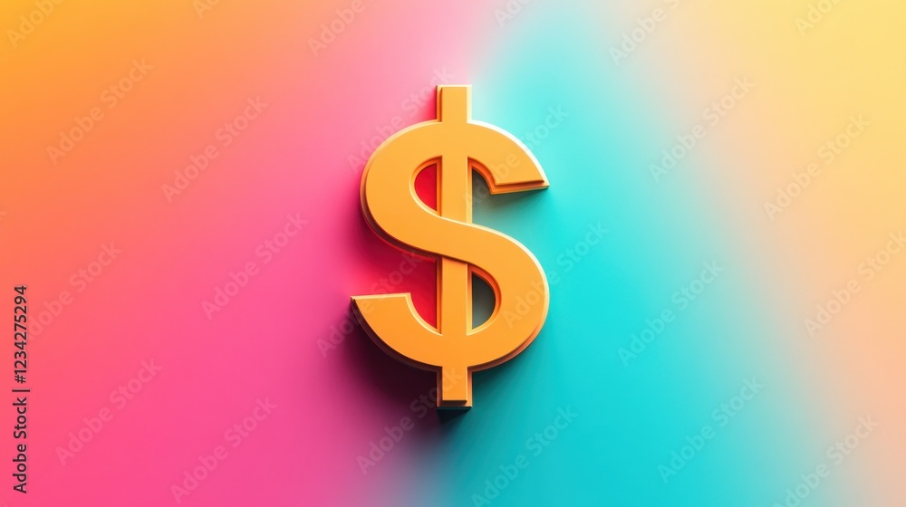 Poster Bright and Colorful Dollar Sign Symbol on Gradient Background for Financial Themes