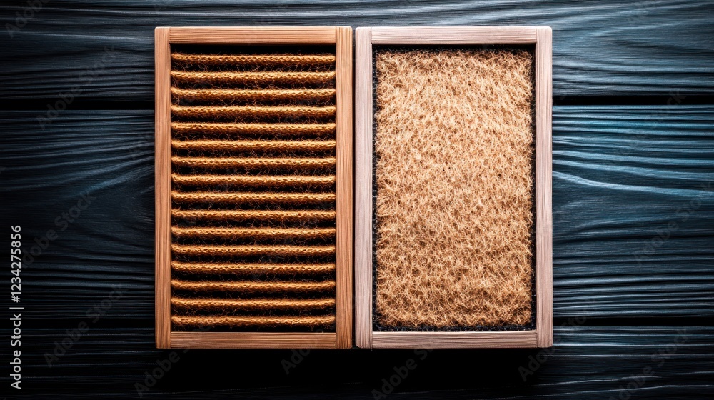 Poster wooden craft box with textured inserts for creative projects and organizing