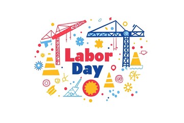 Engaging in the shared excitement of national Labor Day. Side view of american flag, set of tools, safety helmet, work gloves on wooden brown background with empty space for promo or text
