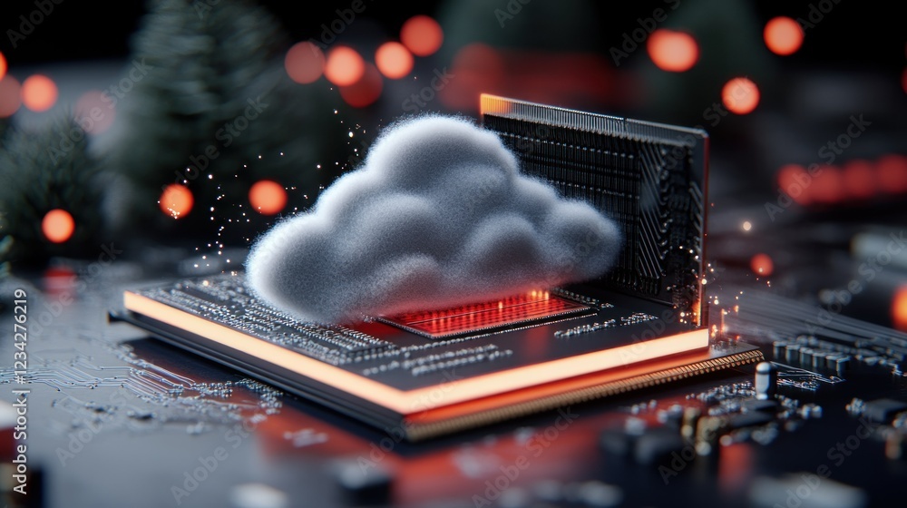 Poster futuristic cloud computing concept with microchip and abstract design
