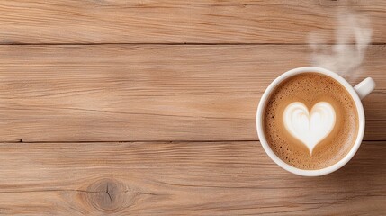 Obraz premium Cappuccino With Heart Latte Art On Rustic Wooden Table