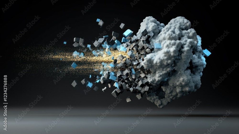 Poster 3d render of colorful particles and cloud formation with abstract design