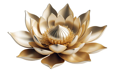 luxurious golden metallic lotus flower isolated on white background with copy space, cut out