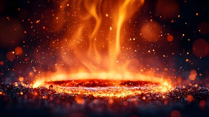 Fiery Embers Glowing in Dark Background