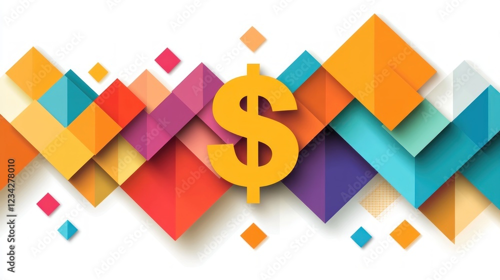 Poster colorful abstract background with dollar sign and geometric shapes for design