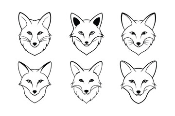 Red Fox (Vulpes vulpes) animal design, labeled line art vector art illustration.