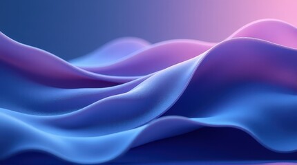 Abstract flowing fabric waves in shades of blue and purple, creating a soothing and artistic composition with a soft gradient effect.