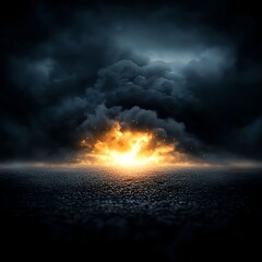 Fototapeta premium Fiery Explosion Under Dark Storm Clouds