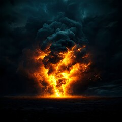 Fototapeta premium Fiery Explosion with Dark Clouds and Intense Light