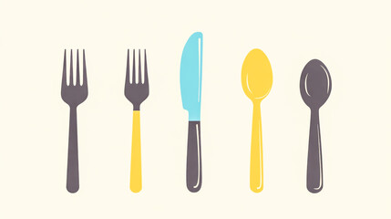 Set of fork, knife, and spoon icons in flat style. Minimalistic cutlery silhouettes for logotype design