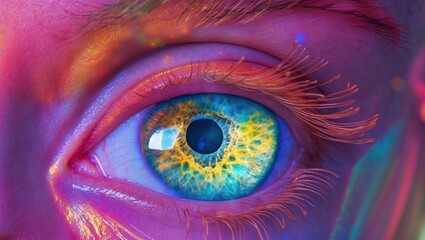 Close-up Vibrant Human Eye,Colorful Iris,Macro Photography