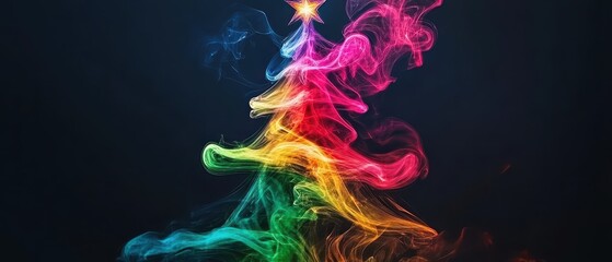 Smoke Christmas tree Concept. A colorful smoke representation of a Christmas tree against a dark...