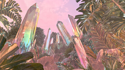 Pink sky with green plants in the foreground during sunset or sunrise