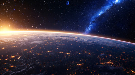 Fototapeta premium Aerial view of earth from outer space showing continents and clouds in the atmosphere