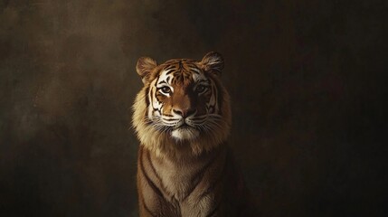 Obraz premium Majestic Tiger Portrait: A Serene, Darkly Lit Study