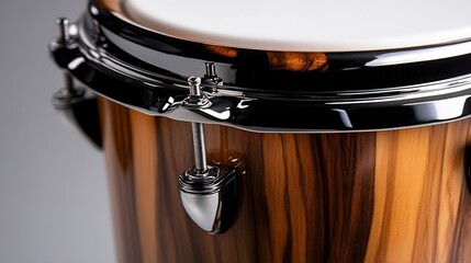 Obraz premium Close-up of a Exquisite Wooden Drum with Chrome Hardware