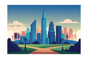 city skyline at sunset vector