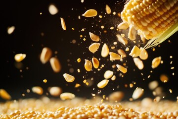 A close-up shot of a single ear of corn sitting on a table, great for food or harvest themed images