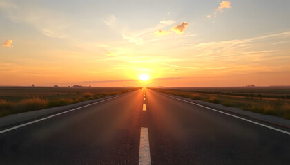 Road in the middle of asphalt road at sunset , with white tonespng