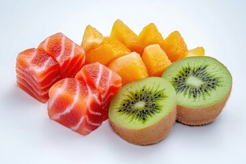 Freshly sliced fruit on a clean white surface, ideal for use in food or still life photography