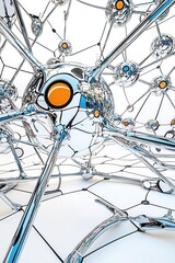 Abstract representation of interconnected nodes and metallic structures, symbolizing technology, data, and networking.