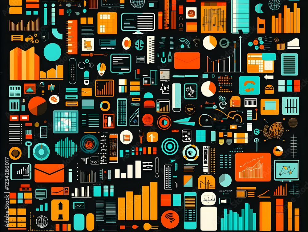 Poster data visualization icons; business analytics background