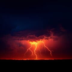 Naklejka premium Fiery Lightning Strikes During Dramatic Night Storm