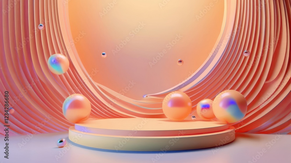 Poster abstract minimalist scene with colorful 3d shapes and curved background
