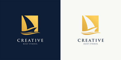 Inspiration Sail Boat Ship Vessel white sea wave for Ocean Sailing Adventure Travel Trip Transportation logo design