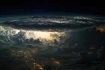 Epic Thunderstorm: Nature's Fury Unleashed! Dramatic sky with powerful lightning bolts illuminating the dark clouds.    