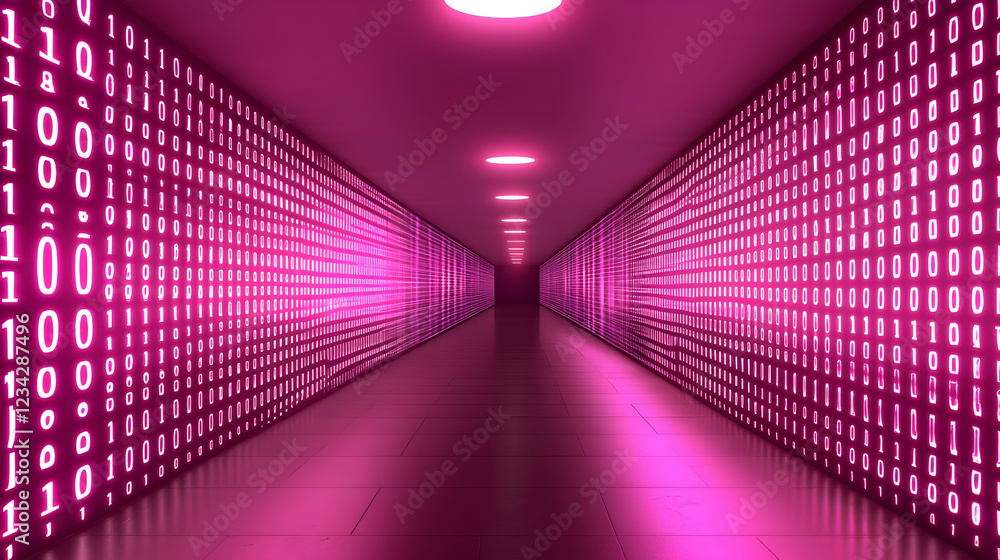 Poster pink binary code corridor, digital future