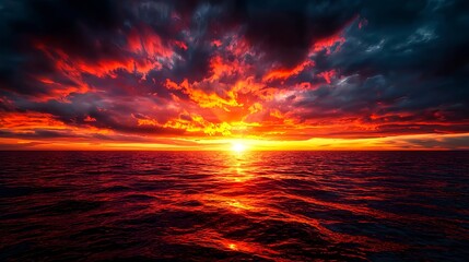 Fiery Ocean Sunset with Dramatic Clouds