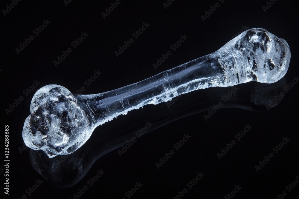 Poster a glass bone shaped object sits on a black surface, offering a unique and intriguing visual