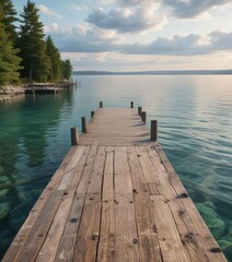 Fototapeta premium Peaceful scene of wooden dock on the beautiful Torch Lake, relaxation, getaway
