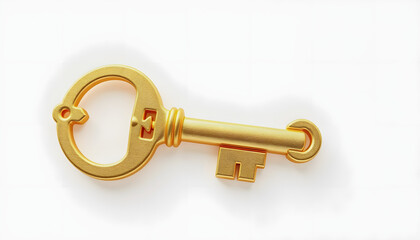 Golden key to success isolated on white background. 3d render il , with white tonespng