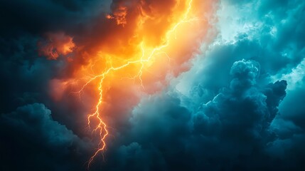 Fototapeta premium Fiery Orange and Blue Lightning Storm Cloudscape