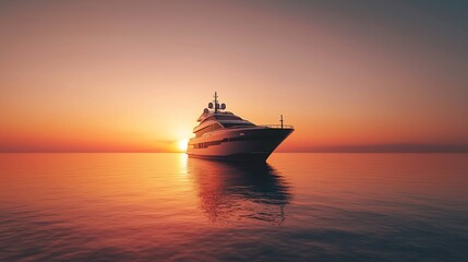 Obraz premium Luxury Yacht at Sunset on Calm Ocean Waters