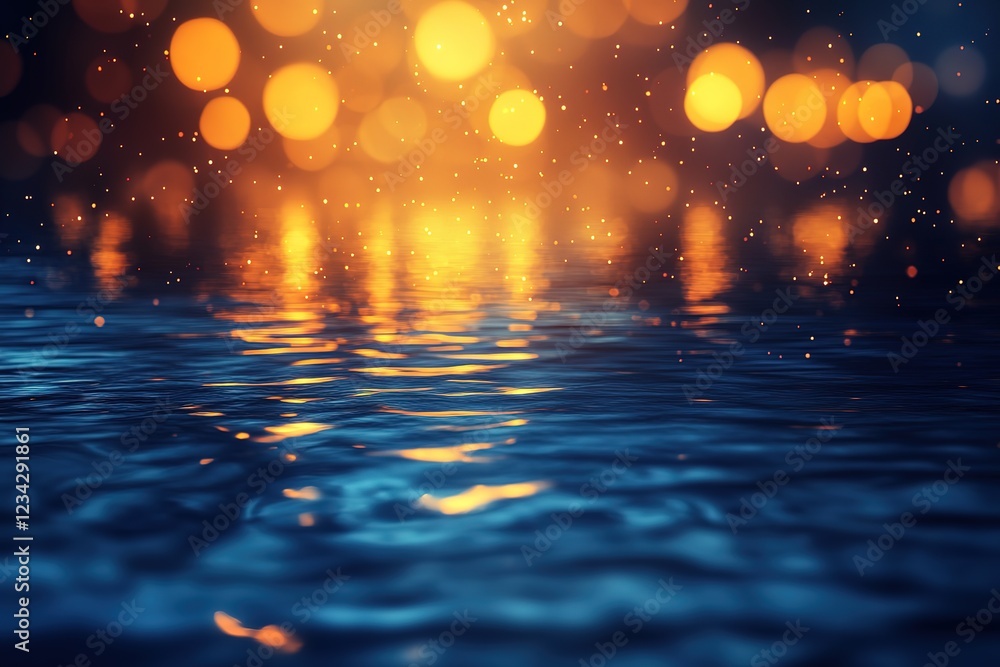 Poster shimmering bokeh lights: abstract background with reflective glimmer and sparkling effects, perfect 