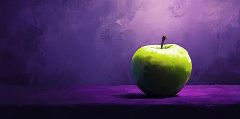 A Single Green Apple on Purple Surface